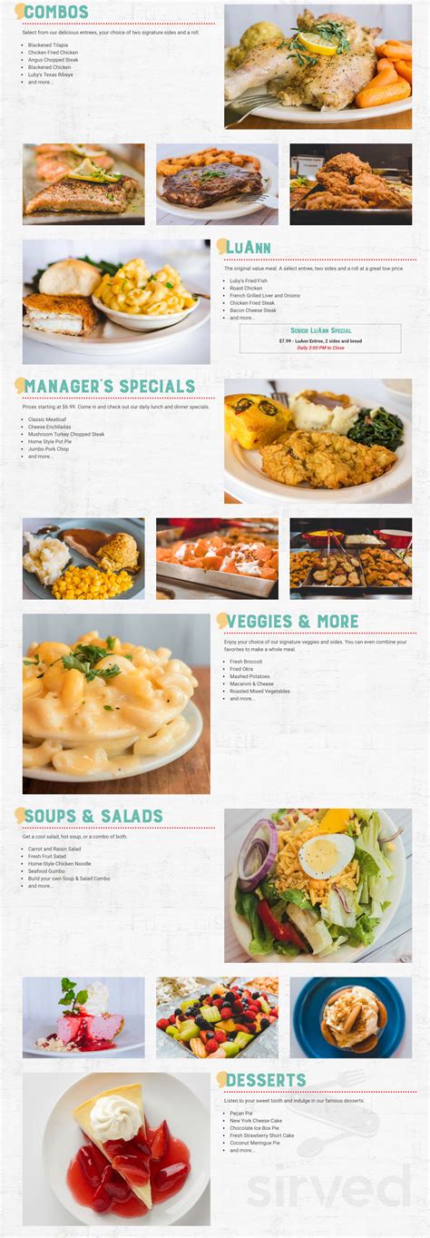 Luby's menu in San Antonio, Texas, USA