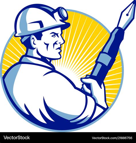 Coal miner fountain pen mascot Royalty Free Vector Image