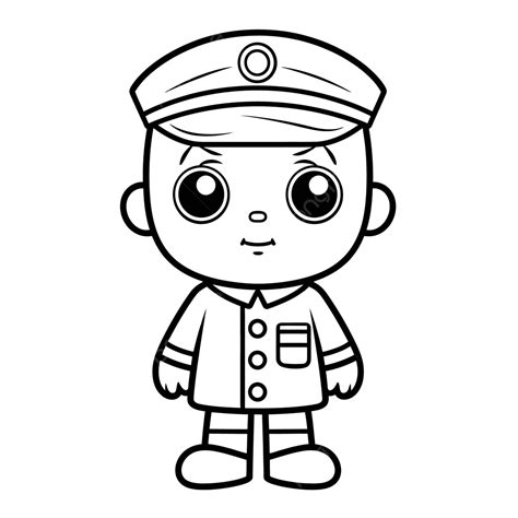 Cute Cartoon Policeman Coloring Page Outline Sketch Drawing Vector ...