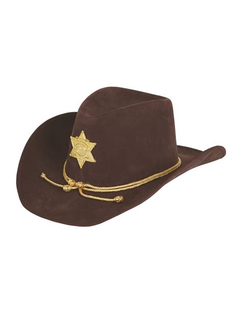 Brown Cowboy Hat + Sheriff Badge - Costumes R Us Fancy Dress