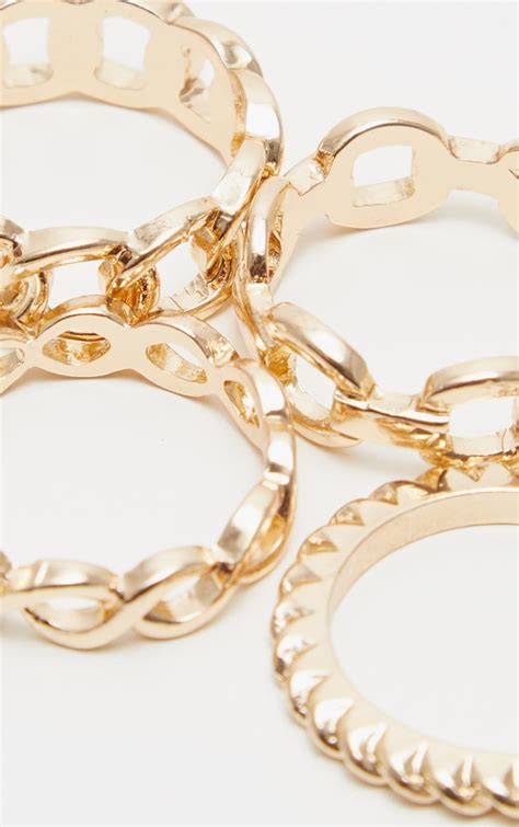 Gold Chain Link Multi Ring Set | PrettyLittleThing USA