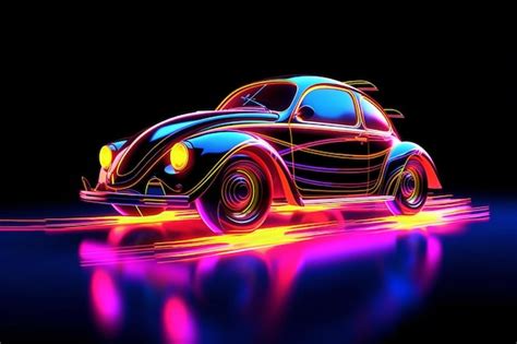 Premium AI Image | A colorful neon painting of a car neon car with neon ...