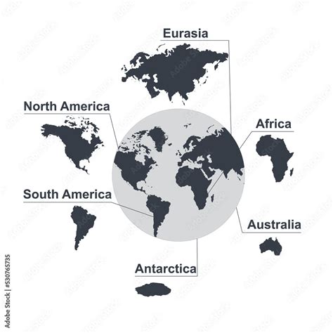 Map of continents. Infographics of continents, vector illustration ...