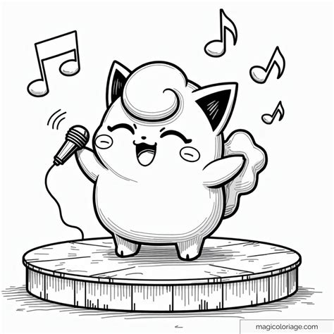 Coloring page of Jigglypuff singing on stage