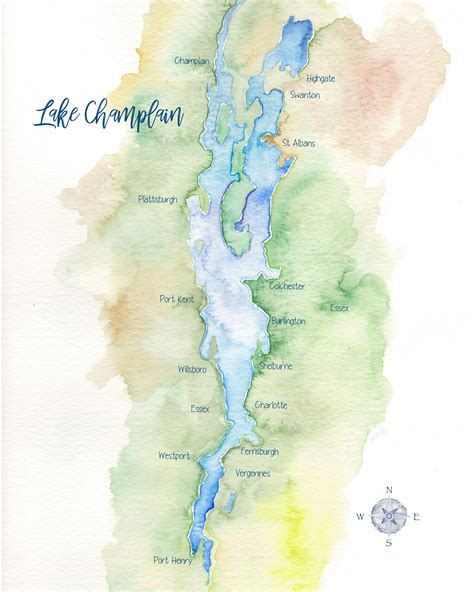 Lake Champlain Watercolor Map | Etsy