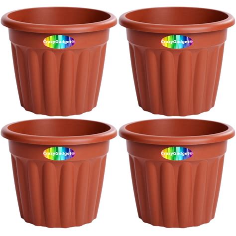 4 x CrazyGadget® Large Planter Round Plastic Garden Flower Plant Herb ...