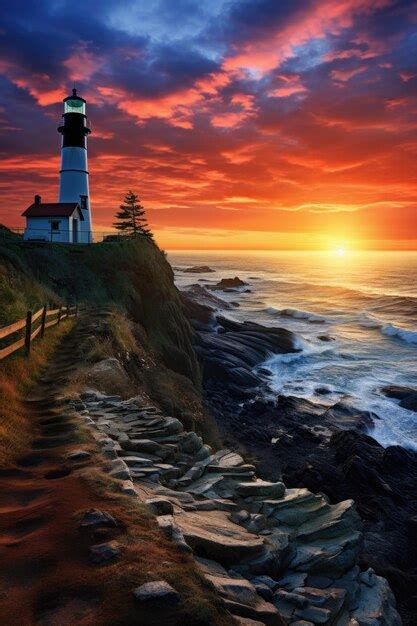 Premium Photo | Ocean lighthouse with sunset landscape