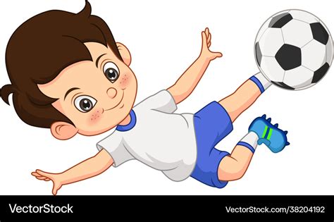 Cartoon little boy playing soccer Royalty Free Vector Image