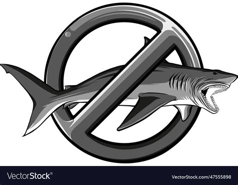 Monochrome shark in forbidden symbol Royalty Free Vector