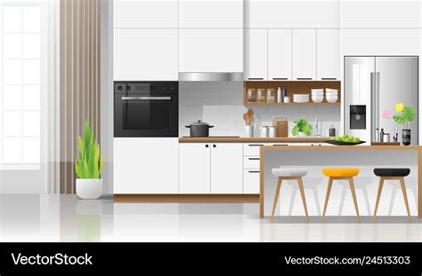 Modern white kitchen interior background Vector Image