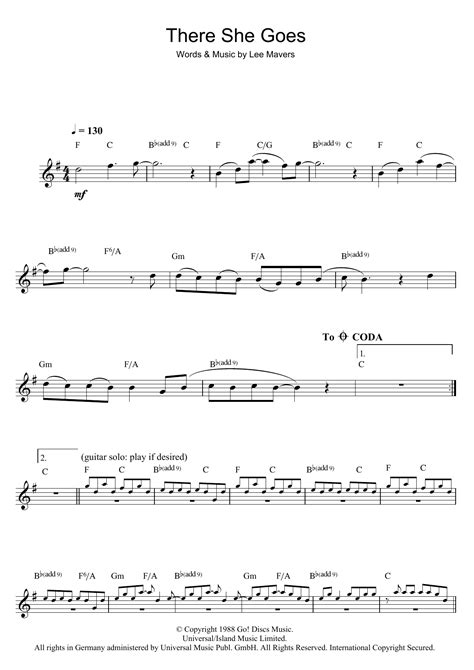 There She Goes by The La's Sheet Music for Clarinet Solo at Sheet Music ...