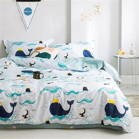 Kids Boys Whale and Penguin Ocean Themed Twin, Full, Queen Size Bedding Sets - HipsterBedding.com