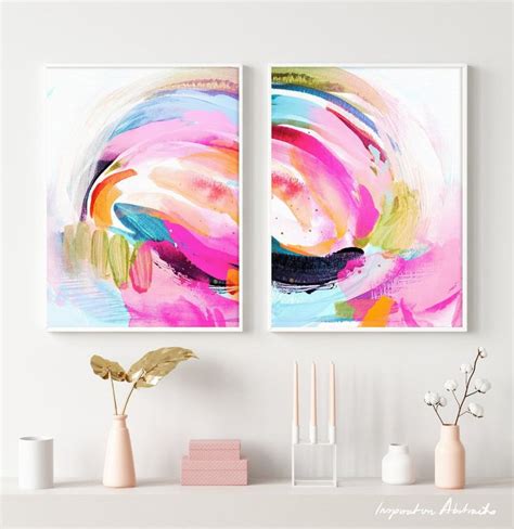 Vibrant Abstract Paintings Set of Two Prints Colourful Wall | Etsy UK | Vibrant wall art ...