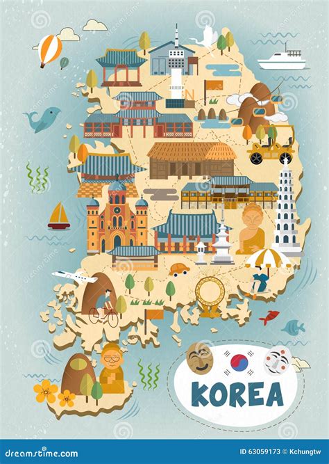 South Korea Travel Map Cartoon Vector | CartoonDealer.com #63059035