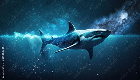 Shark in space. Beautiful 4K Wallpaper. Space Landscape Stock Illustration | Adobe Stock