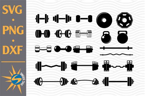 Barbell Silhouette SVG, PNG, DXF Digital Files Include - Crella