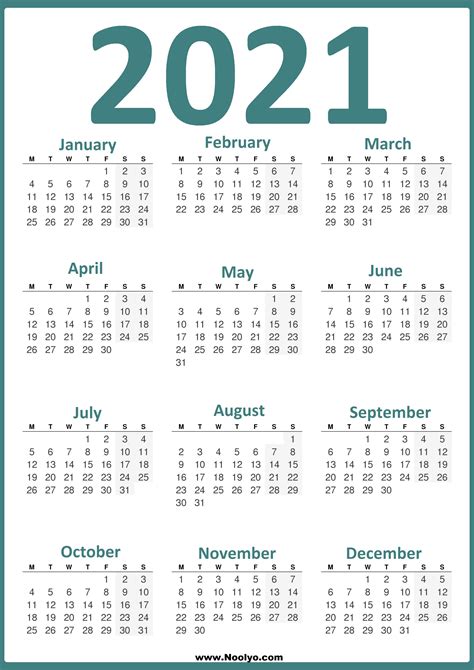 2021 Calendar Printable Monday Start | Free Letter Templates