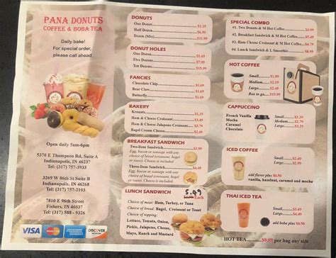 Menu at PANA Donuts & Boba Tea, Indianapolis, W 86th St Suite B