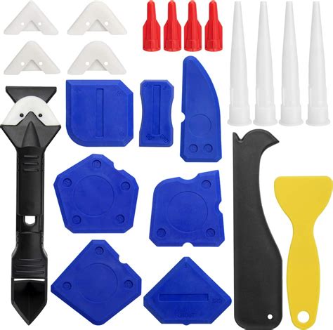 23 Pieces Caulking Tool Kit, 3 in 1 Caulking Tools Silicone Sealant Finishing Tool Grout Scraper ...