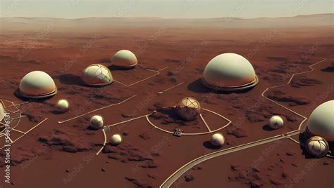 first martian colony - mars base - planet mars colony with geodesic ...