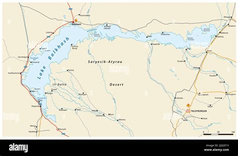 Vector map of Lake Balkhash in eastern Kazakhstan Stock Photo - Alamy