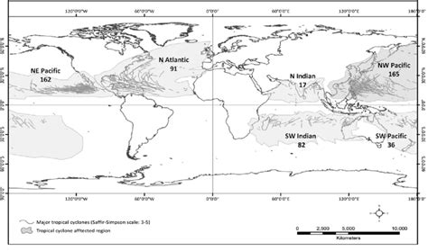 The number of category 3 or higher tropical cyclones on the ...