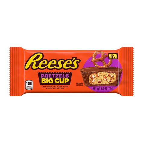 REESES BIG CUP Milk Chocolate Peanut Butter Cups with Pretzels King Size Candy Bar 2.6oz Candy Bar