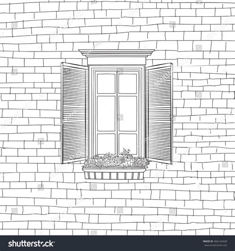 House With Classical Window Engraving Background. Shabby Brick Wall ...