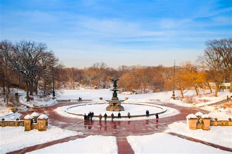 Central Park, Bethesda Fountain, New York in De Winter Stock Foto - Image of oriëntatiepunt ...