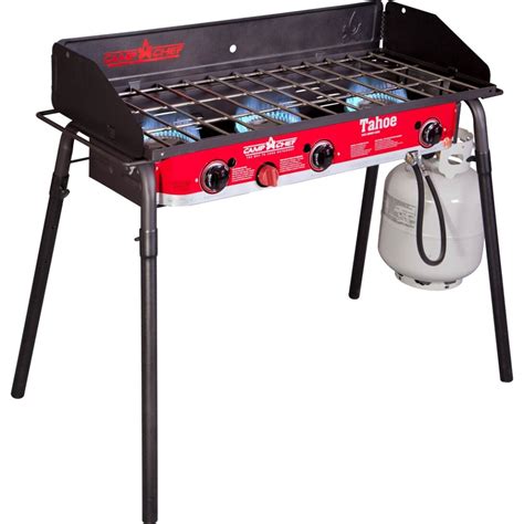 3 Burner Camp Stove Chef With Griddle And Folding Legs Coleman Model ...