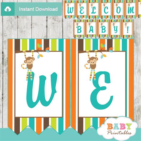 Monkey Themed Baby Shower Banner - D260 - Baby Printables