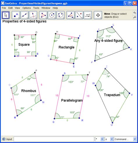 Open Source Physics @ Singapore: GeoGebra on General 4 sided figures, Square, rectangle, rhombus ...