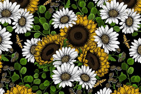 Sunflowers and Daisies 2 Wallpaper - Buy Online on Happywall