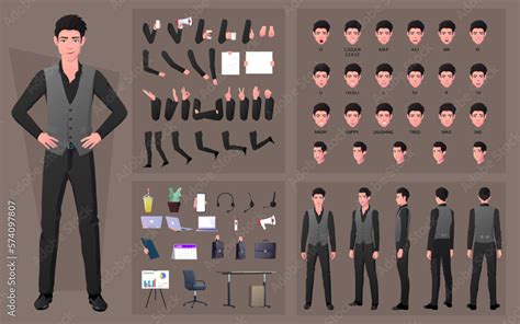 Character Creation Kit or DIY Set with Business Man In Formal Clothing, Face Gestures, lip sync ...