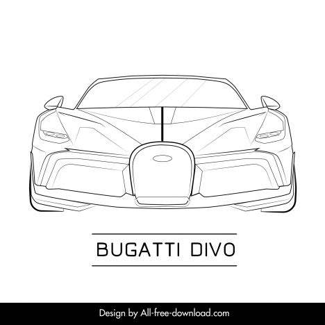 Bugatti divo car model icon front view outline flat black white ...