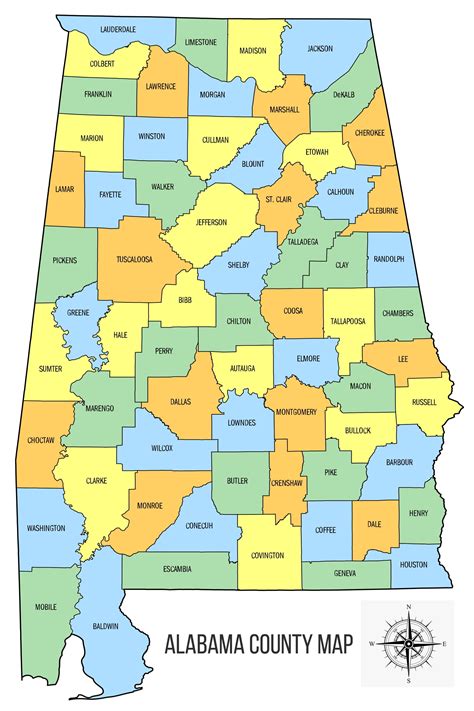 24x36in Alabama County Map 【Laminated】 - Walmart.com