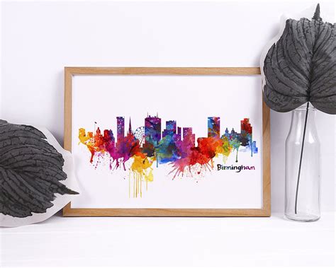 Birmingham Skyline Silhouette Printable Watercolor Painting - Etsy