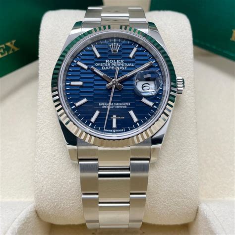 Rolex 2022+ Datejust 36mm Blue Motif Wave Dial Fluted 126234... for ...