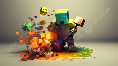 Minecraft Desktop Wallpaper With An Axe And An Explosion Of Cubes ...