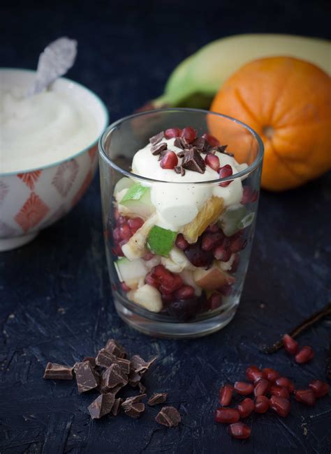 Fruit Salad with Vanilla Cream and Chocolate