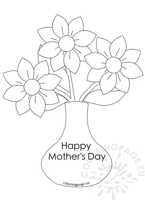 Mother’s Day flowers Vase with three flowers – Coloring Page