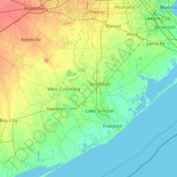 Brazoria County topographic map, elevation, relief