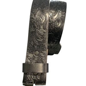 Black Embossed Leather Belt, Full Grain Leather, Interchangeable Snap Belt, Country Western ...