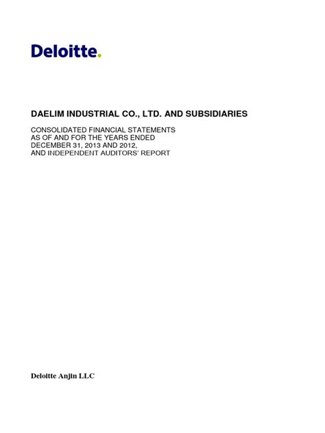 Consolidated+Financial+Statements Daelim+Industrial FY2013 | PDF | Fair Value | Equity (Finance)