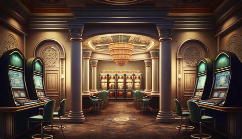 Luxury casino interior with lots of slot machines. Postproducted ...