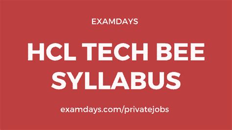 HCL Tech Bee Syllabus 2024 Exam Date CBT Online Test HCL Exam Pattern