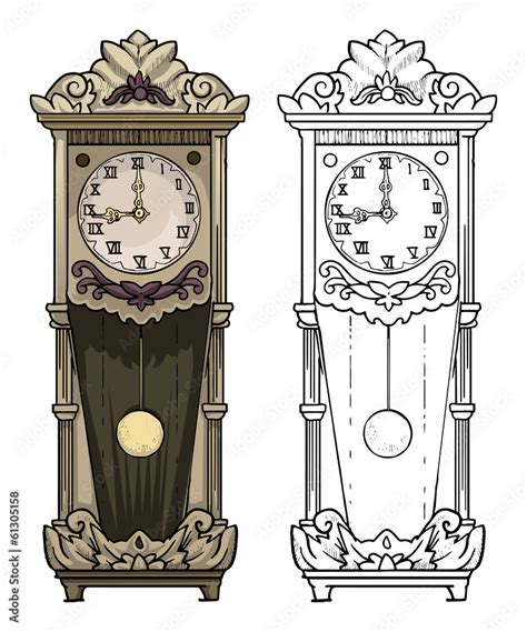 Old clock drawing, colored and outline Stock Vector | Adobe Stock