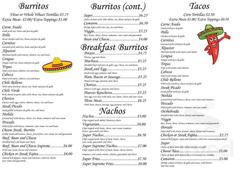 El Super Taco menu in Eugene, Oregon, USA