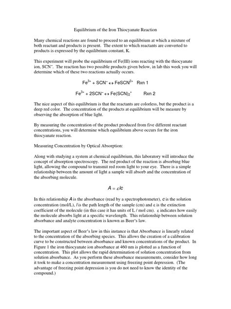 Equilibrium of the Iron Thiocyanate Reaction | Chemical Equilibrium | Optics