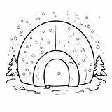 Download Winter Coloring Page Igloo And Snowflakes With Tree  sketch template